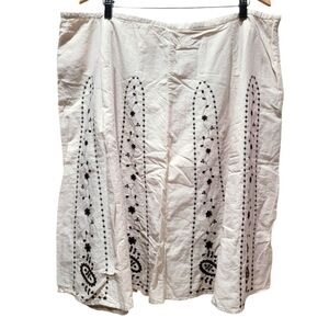 22W I.E. WOMAN Boho Cream Floral Embroidered Lined 100% Cotton Midi Skirt